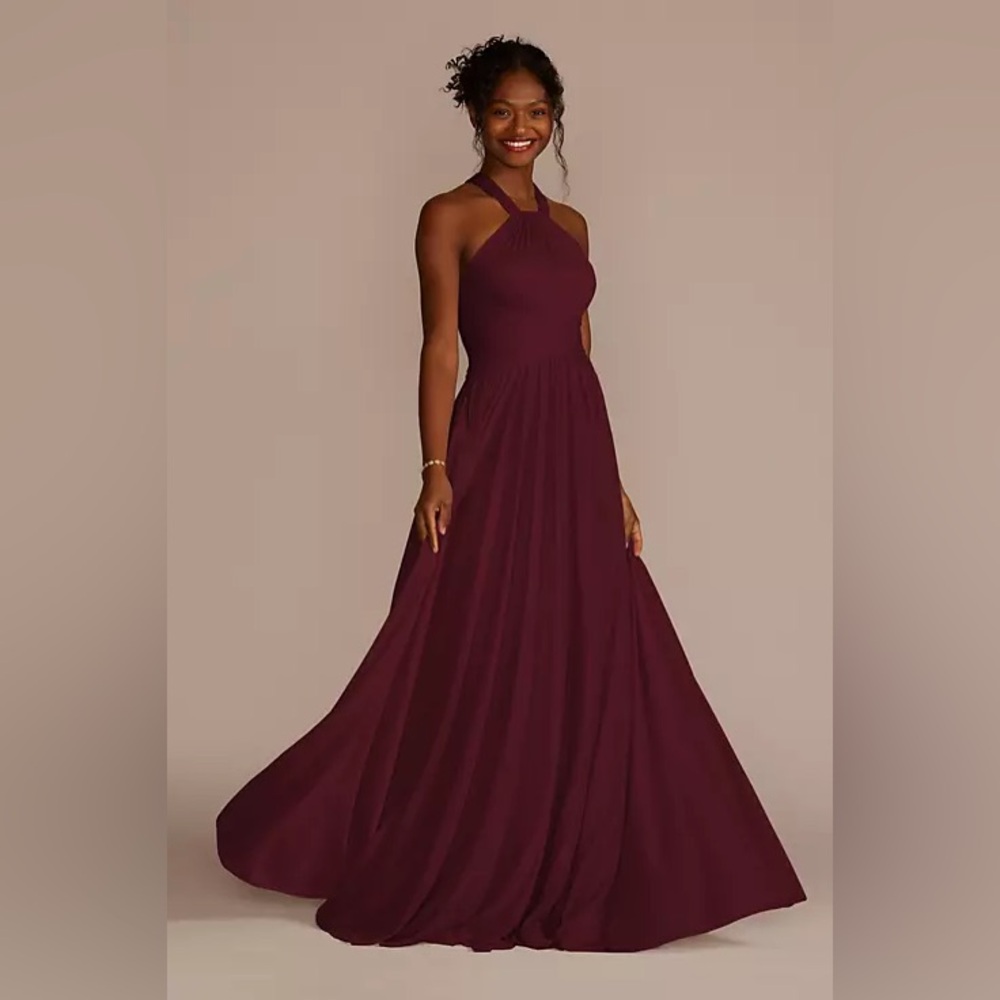 David’s Bridal CELEBRATE DB STUDIO high-neck mesh dress with full skirt